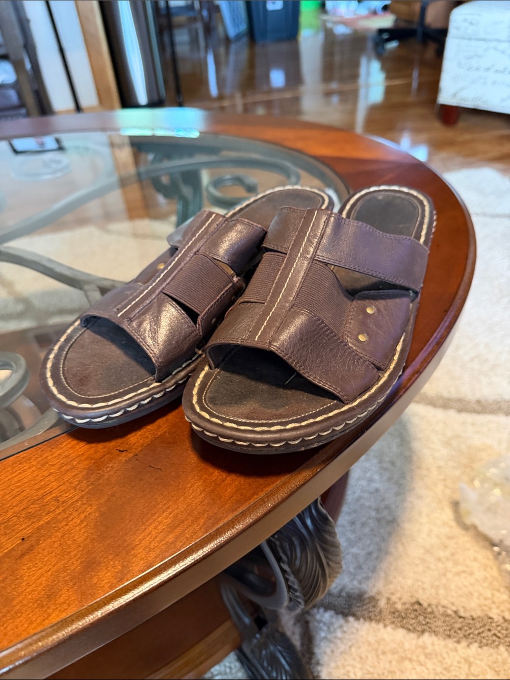 Woman’s Brown Leather Slide Sandals